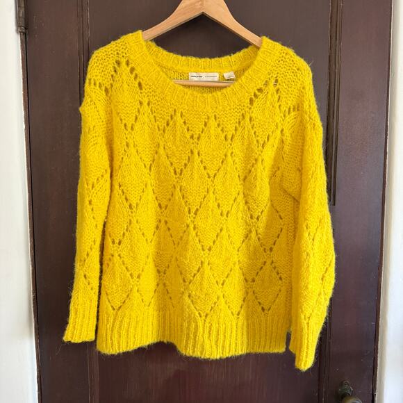 SLEEPING ON SNOW Anthropologie Bright Lights Yellow Alpaca Pointelle Sweater XS - Picture 1 of 7